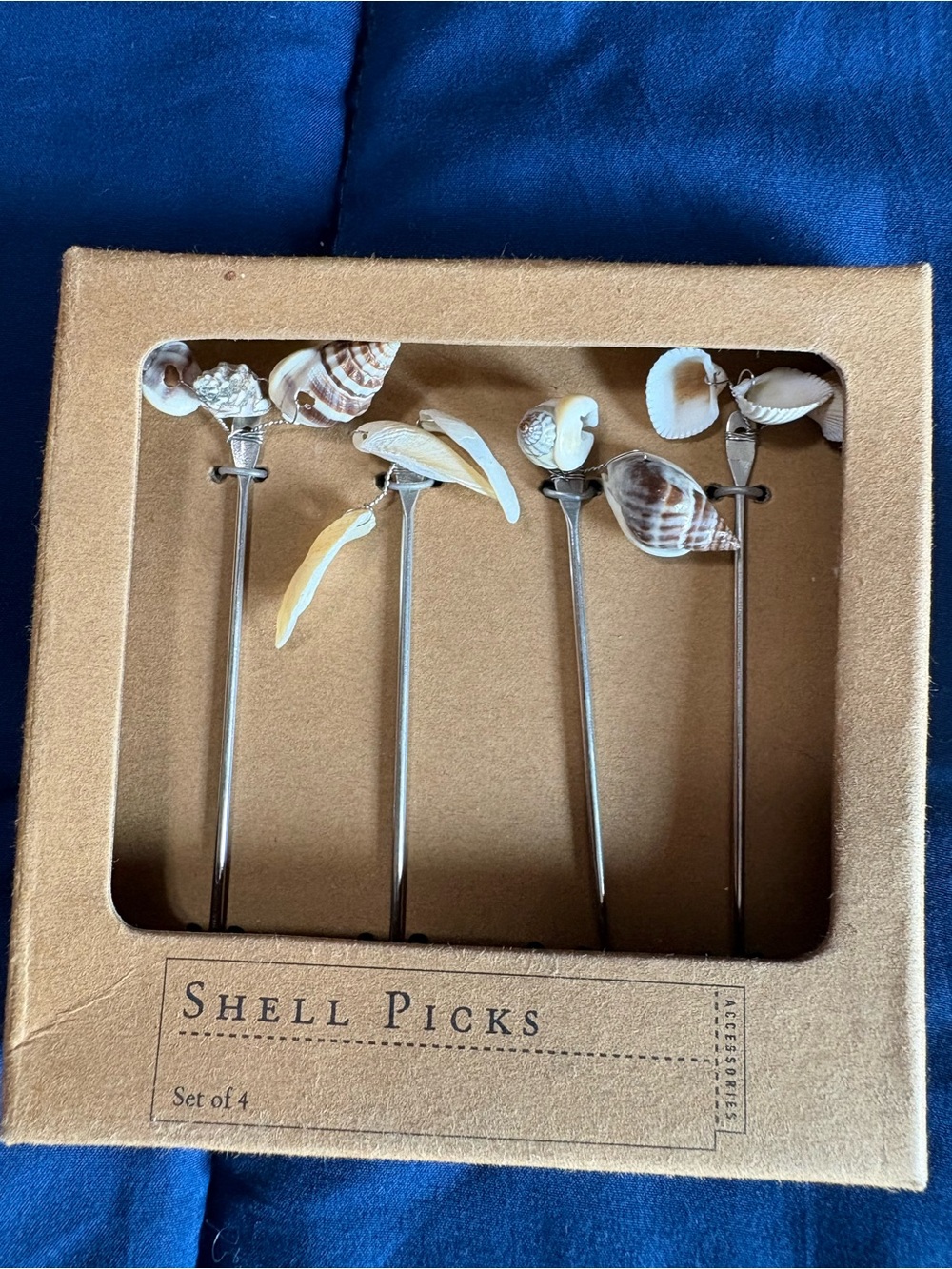 4 Pc World Market Sea Shell Picks  Cocktail Picks  Never Used - NEW